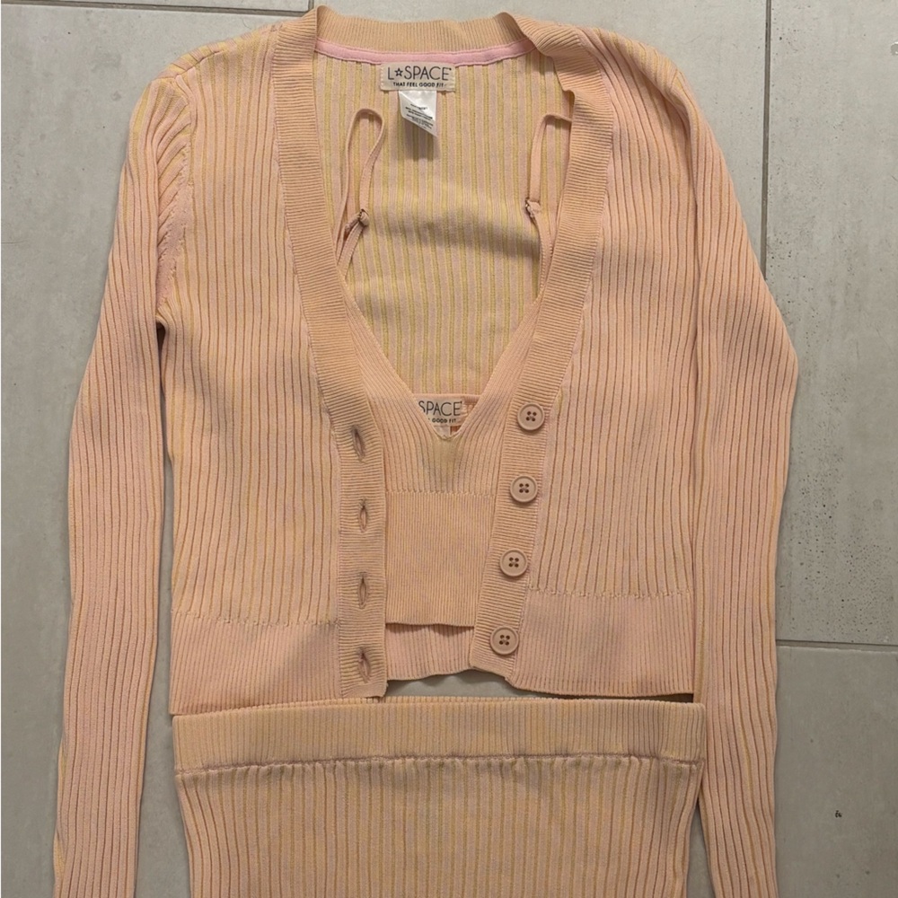Cream Ribbed Knit Cardigan Set - Picture 7 of 10
